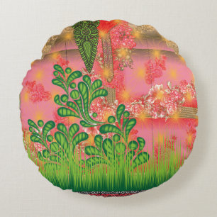 Spiegeldesign und einige Pflanze Rundes Kissen