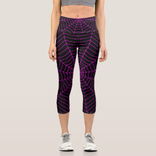 Spiegeleflex, schwarzer Neon, heiß rosa Halloween- Capri Leggings