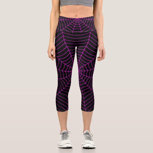 Spiegeleflex, schwarzer Neon, heiß rosa Halloween- Capri Leggings (Vorderseite)