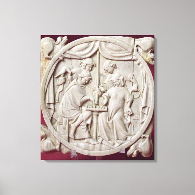 Spiegelgehäuse mit einem Schachspiel, c.1300 Leinwanddruck (Vorderseite)