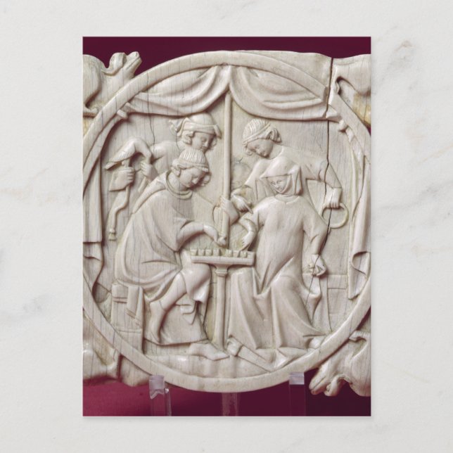 Spiegelgehäuse mit einem Schachspiel, c.1300 Postkarte (Vorderseite)