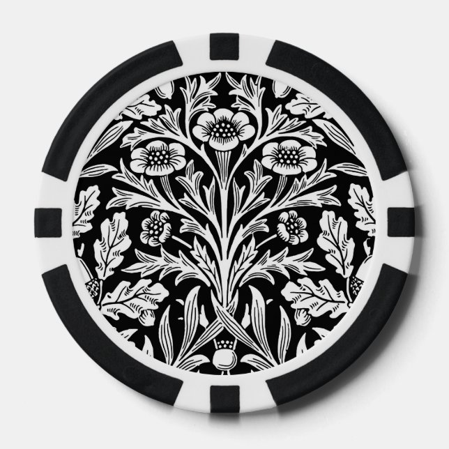 Spiegelkernen und Eiche Blätter Schwarz & Weiß Pokerchips (Vorderseite)