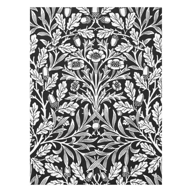 Spiegelkernen und Eiche Blätter Schwarz & Weiß Tischdecke (Vorderseite)