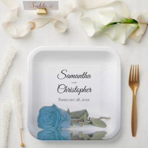 Spiegelnde Türkisblaue Rose Elegante Hochzeit Pappteller
