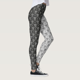Spiegelopposien Schwarz-Weiß-Damast Leggings