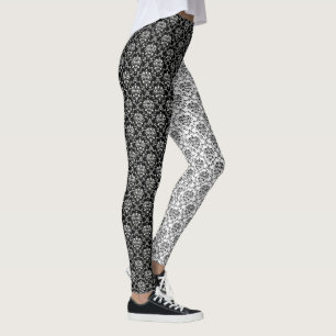 Spiegelopposien Schwarz-Weiß-Damast Leggings