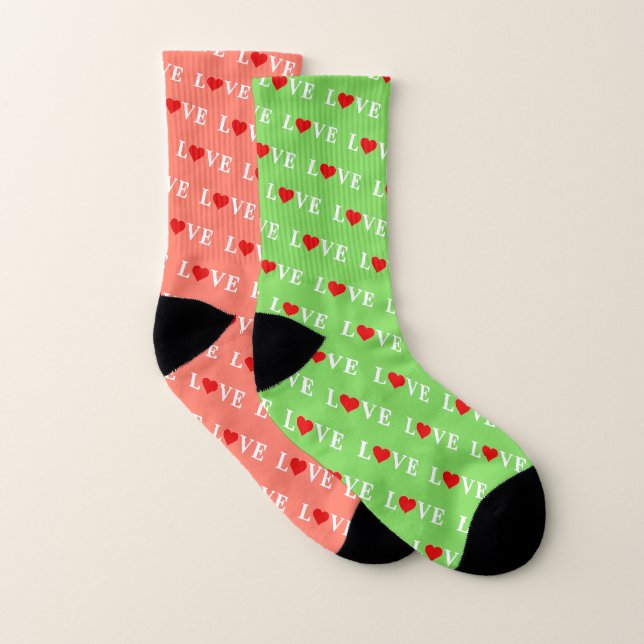 Spiegelspiel: In Orange, außerhalb grüner LIEBE Socken (Paar)