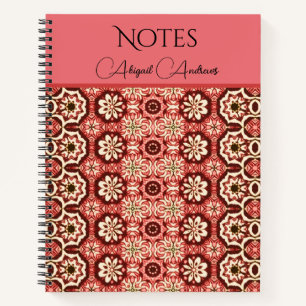 Spiegelsymmetrisches rosa Vintage-Blumenmuster Notizbuch