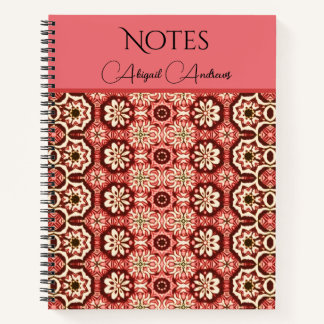 Spiegelsymmetrisches rosa Vintage-Blumenmuster Notizbuch
