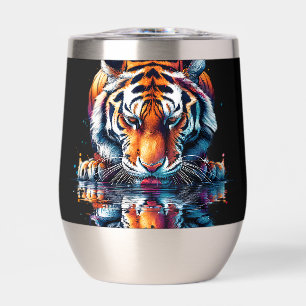 Spiegelung eines Tigers beim Trinken von Wasser