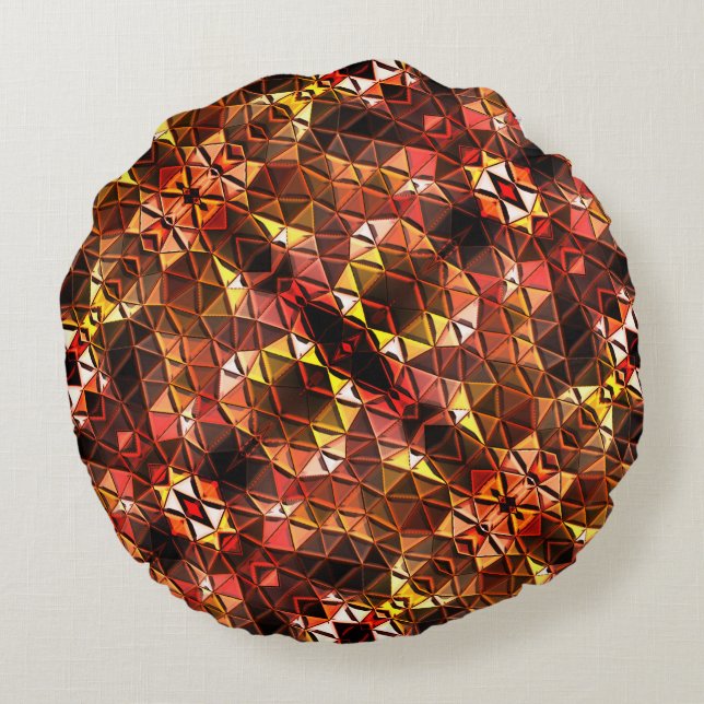 Spiegelung roter Dreiecke mit schrägen Formen Rundes Kissen (Rückseite)