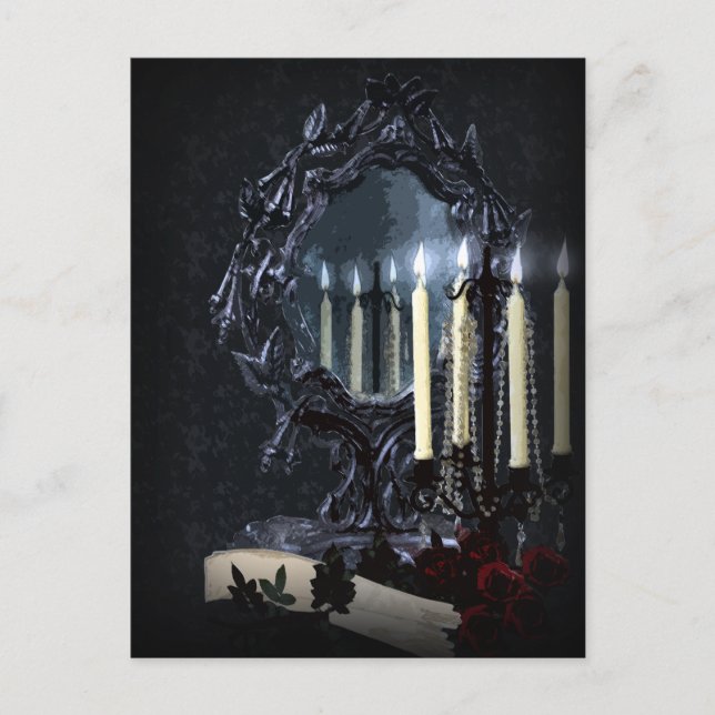 Spiegelungen Gotische Fantasie Polterabend Invitat Einladungspostkarte (Vorderseite)