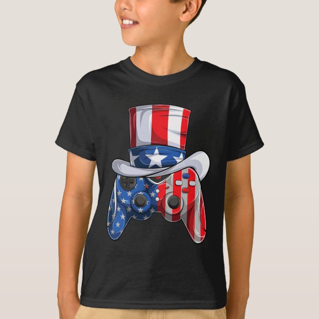 Spiel 4. Juli Controller American Flag Kids Boy T-Shirt (Vorderseite)