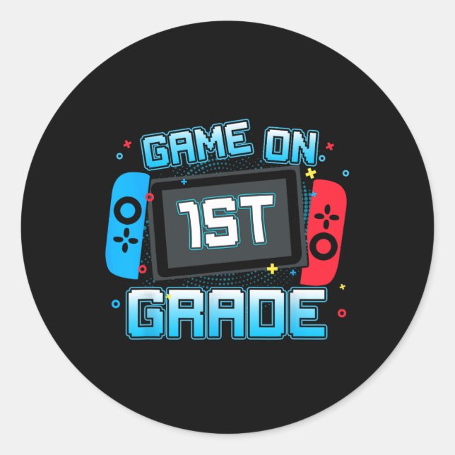Spiel auf 1. Stufe Gamer zurück zu Schülern Kinder Runder Aufkleber (Vorderseite)