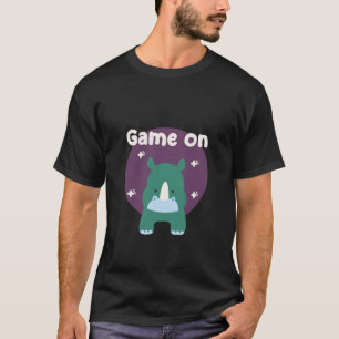 Spiel auf Kawaii lustiges Baby-Rhino in blauer Far T-Shirt