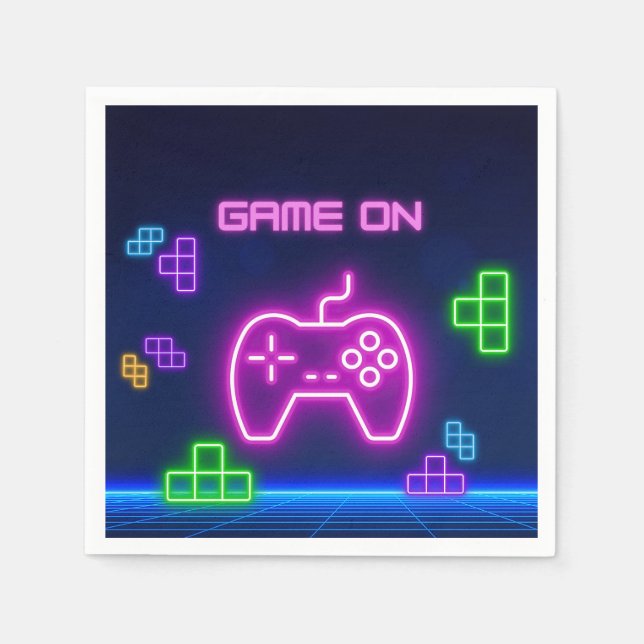 Spiel auf Neonrosa, Grün und lila Videospielern Serviette (Vorderseite)