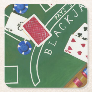 Spiel des Blackjacks mit Chips von Chariklia Zarri Rechteckiger Pappuntersetzer