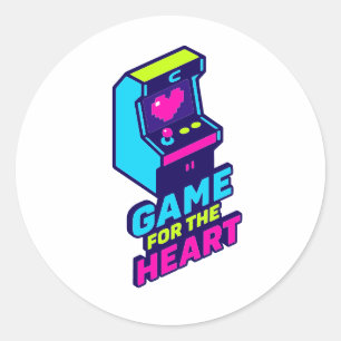 Spiel für das Herz — Neon Retro Liebeskunst Runder Aufkleber