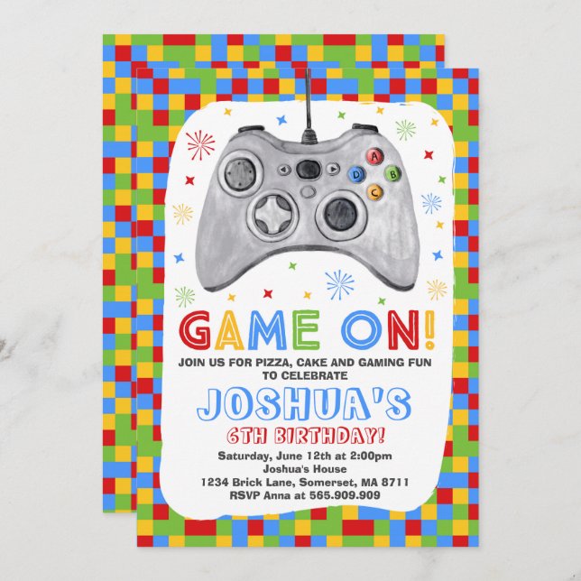 Spiel-Geburtstags-Einladungs-Videospiel-Geburtstag Einladung (Vorne/Hinten)