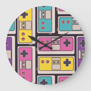 Spiel-Joysticks Farbige Vintage-Wallpaper Große Wanduhr