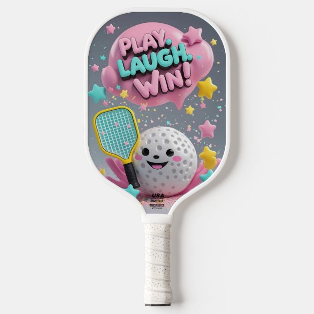 Spiel. Lachen. Gewinnen! - Minimal Kawaii Pickleba Pickleball Schläger (Vorderseite)
