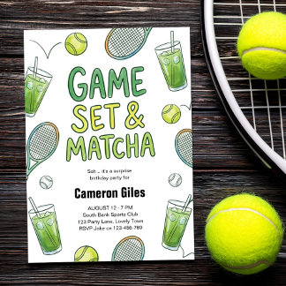 Spiel Satz und Matcha Tennis Überraschungsgeburtst Einladung