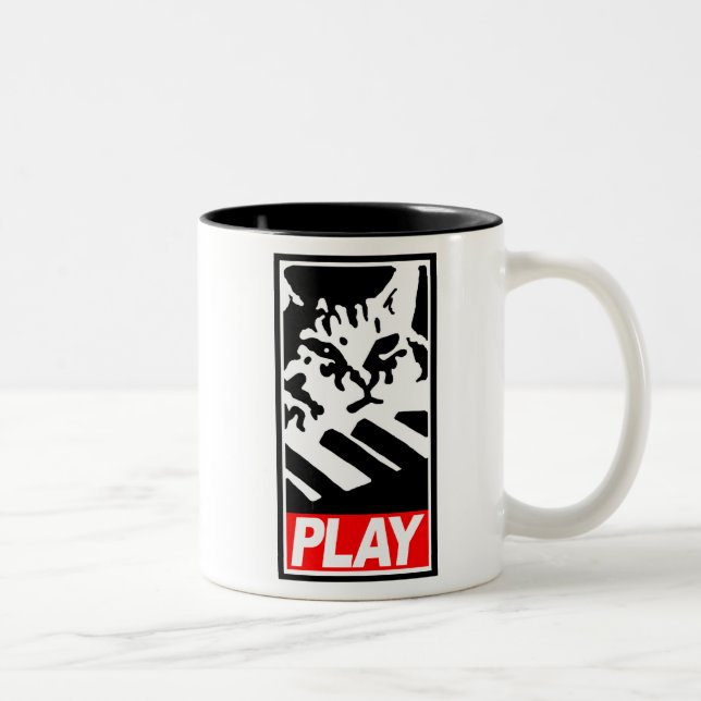 Spiel-Tastatur-Katzen-Tasse Zweifarbige Tasse (Rechts)