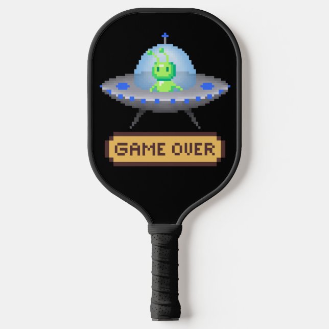 Spiel über Alien Flying UFO Spaceship Pixel Art Pickleball Schläger (Vorderseite)