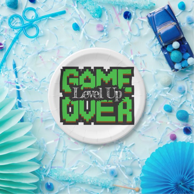 Spiel über, Level Up: Pixel, Retro Game World Pappteller (Party)