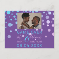 Spiel über lustige Save the Date Hochzeit Lila Fot