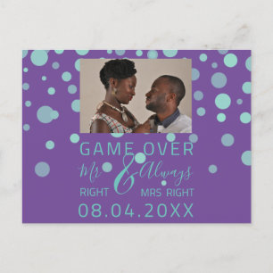Spiel über lustige Save the Date Hochzeit Lila Fot Postkarte
