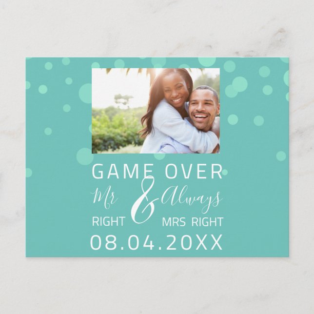 Spiel über lustiges Save the Date Hochzeitsaqua Fo Postkarte (Vorderseite)