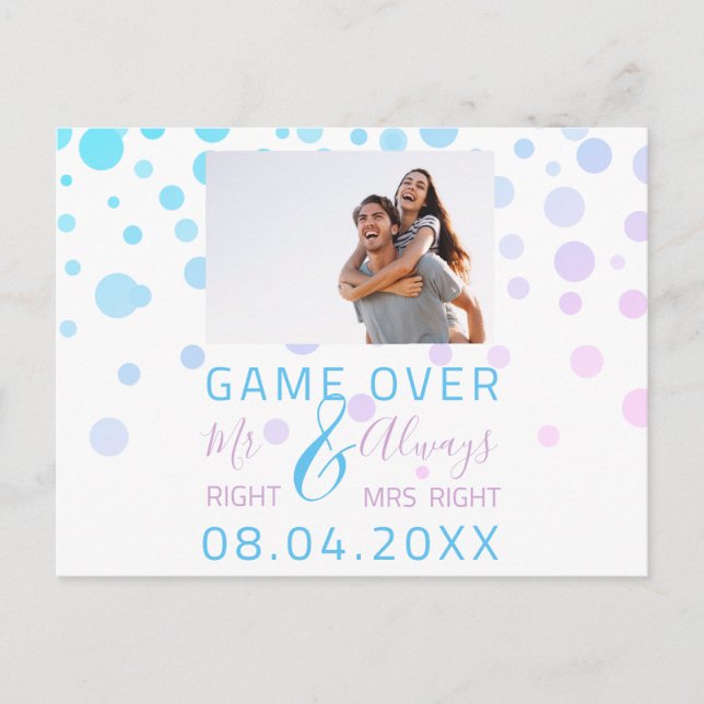 Spiel über lustiges Save the Date Hochzeitweißes F Postkarte (Vorderseite)