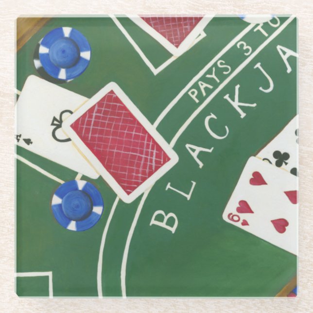 Spiel von Blackjack mit Chips durch Chariklia Glasuntersetzer (Vorderseite)