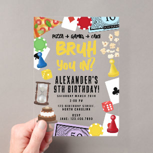 Spielabend Brettspiele Snacks Bruh Geburtstag Acryleinladungen