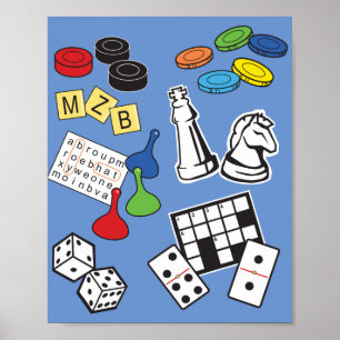 Spielabend, Brettspiele und Word-Puzzles Poster