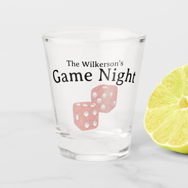 Spielabend Rosa Glitzer Würfel Schnapsglas (Vorderseite)