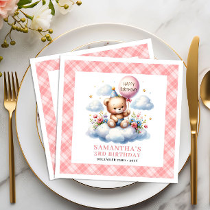 Spielbarer Teddybär-Ballon-Blumen-Mädchen-Geburtst Serviette