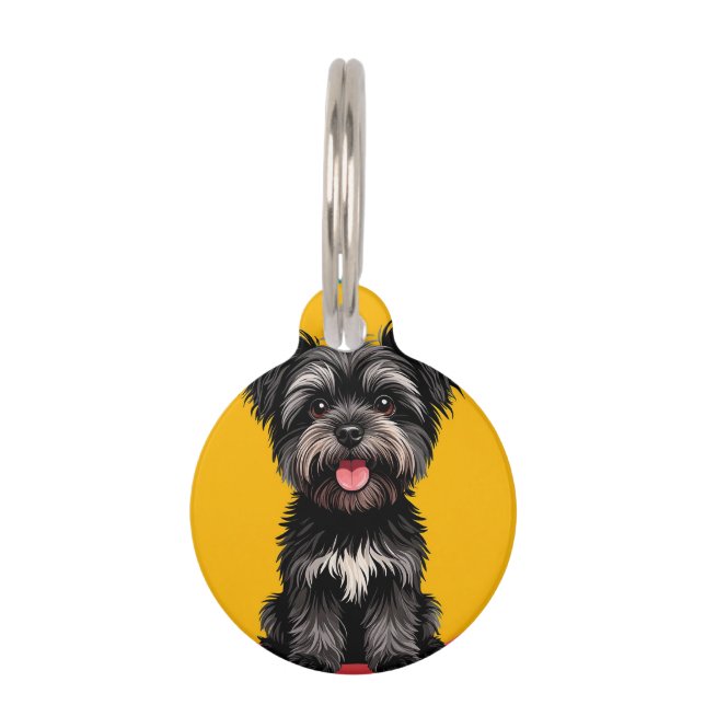 Spielbares Schwarz-Weiß-Terrier-Welpenporträt Haustiermarke (Vorderseite)