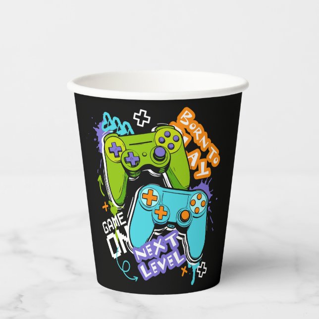Spielcontroller Graffiti  Gaming Born To Play  Pappbecher (Vorderseite)