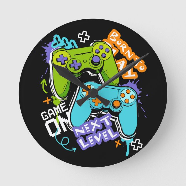 Spielcontroller Graffiti  Gaming Born To Play  Runde Wanduhr (Vorderseite)