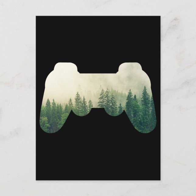Spielcontroller und Waldnatur Postkarte (Vorderseite)
