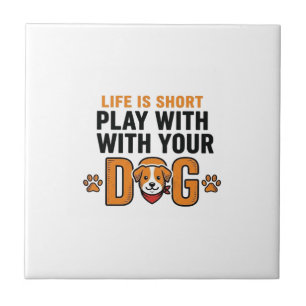 Spiele mit deinem Hund Lustige Vintage-Gravur Desi Fliese