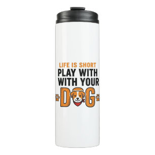 Spiele mit deinem Hund Lustige Vintage-Gravur Desi Thermosbecher