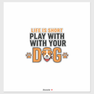 Spiele mit deinem Hund Lustiges Vintage-Stichdesig Aufkleber