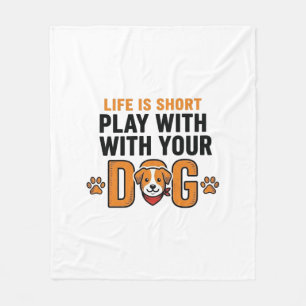 Spiele mit deinem Hund Lustiges Vintage-Stichdesig Fleecedecke