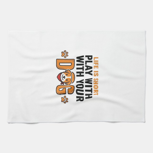Spiele mit deinem Hund Lustiges Vintage-Stichdesig Geschirrtuch (Horizontal)