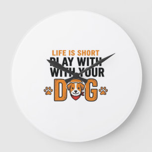 Spiele mit deinem Hund Lustiges Vintage-Stichdesig Große Wanduhr