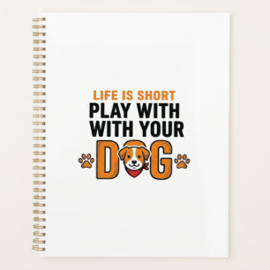 Spiele mit deinem Hund Lustiges Vintage-Stichdesig Planer