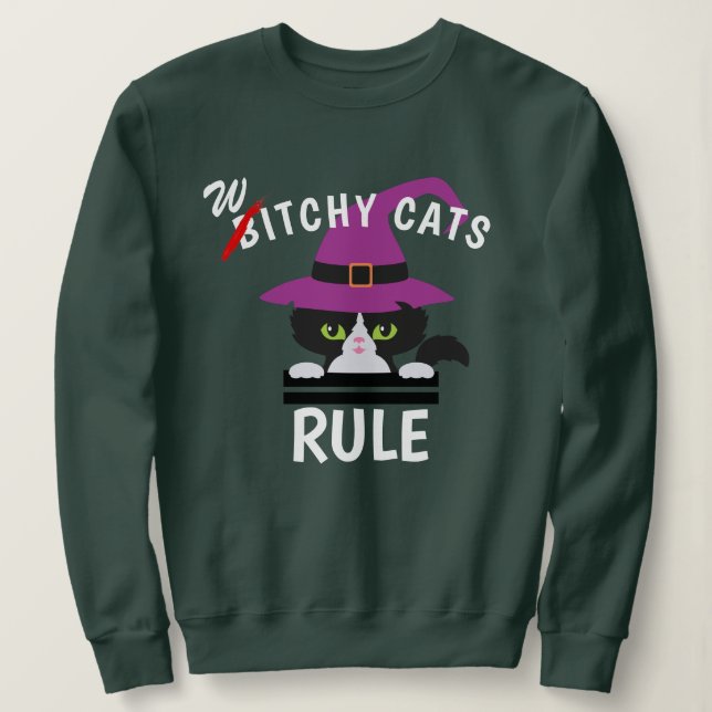 Spielen auf Wordwitchy Cats Rule Funny Halloween Sweatshirt (Design vorne)
